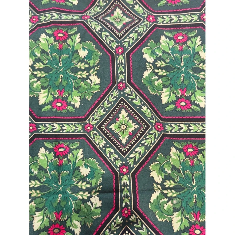 Vintage Green‎ Floral Christmas Tablecloth Rectangular 59x83 Metallic Gold Red